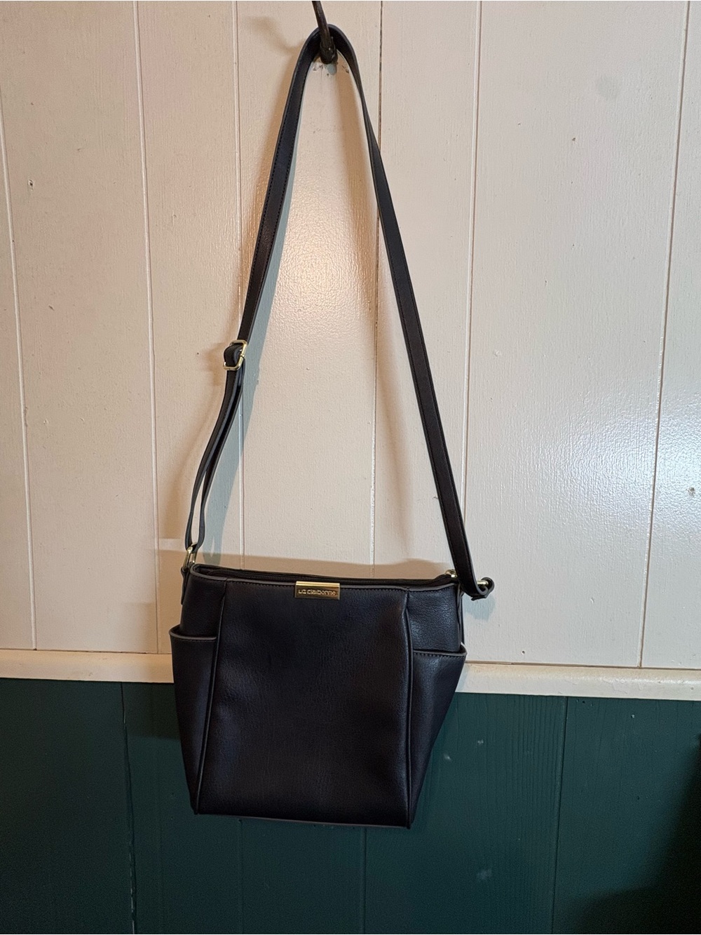 Liz Claiborne Collection Black Crossbody with Gold Logo Plate